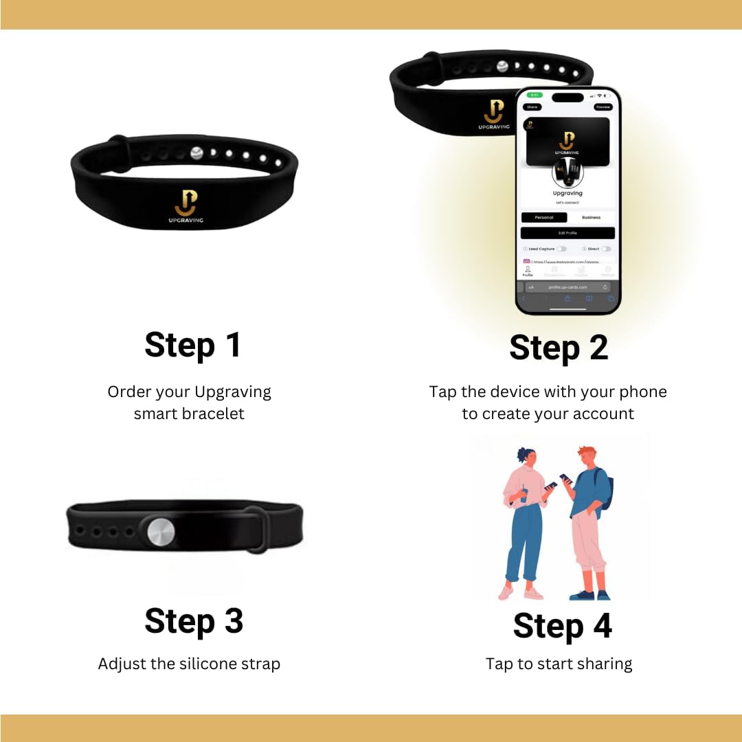 Digital Business Card Wristband – NFC Tap to Share & QR Code - Black