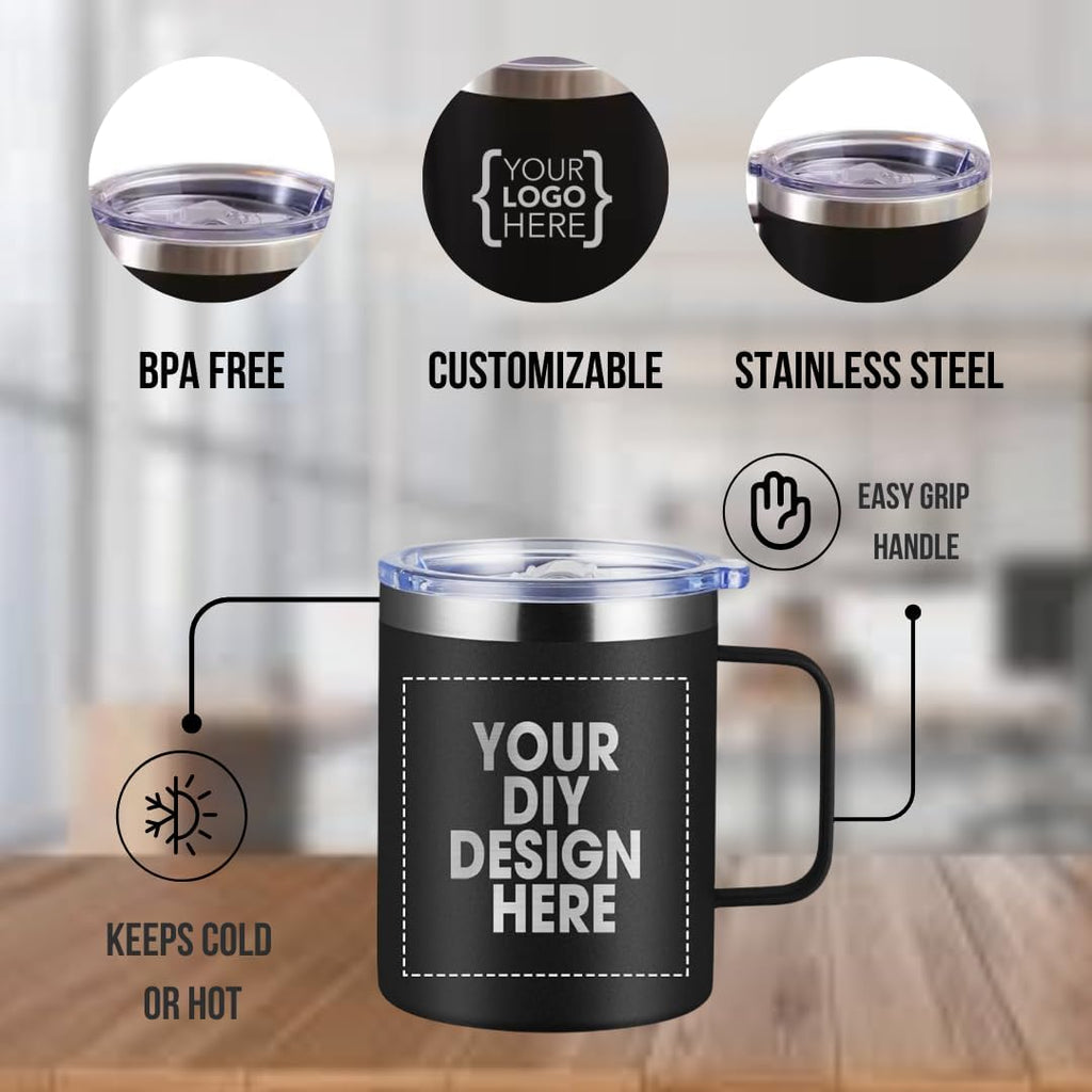 Custom Insulated Metal Mug - Black- Stainless Steel