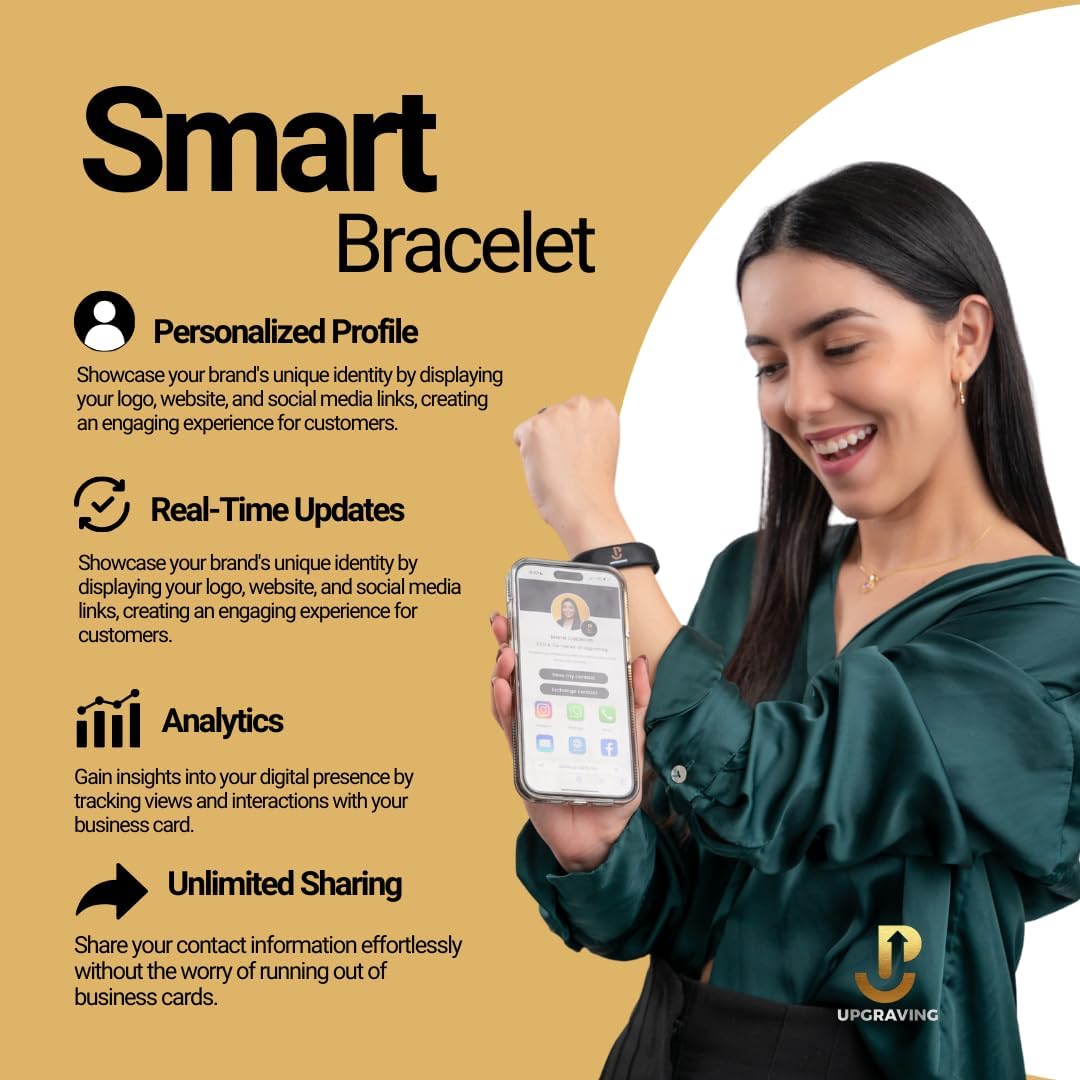 Digital Business Card Wristband – NFC Tap to Share & QR Code - Black