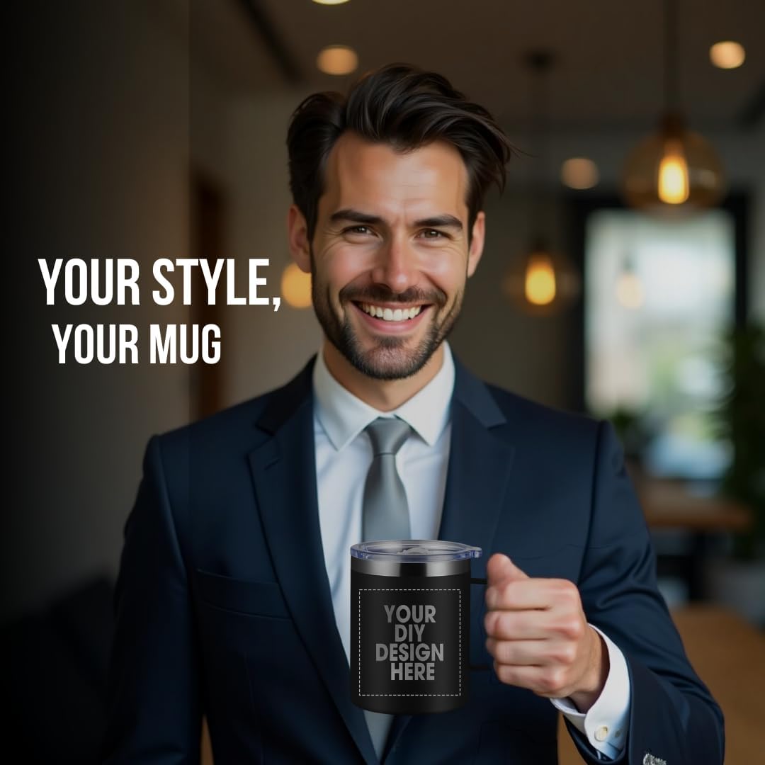Custom Insulated Metal Mug - Black- Stainless Steel