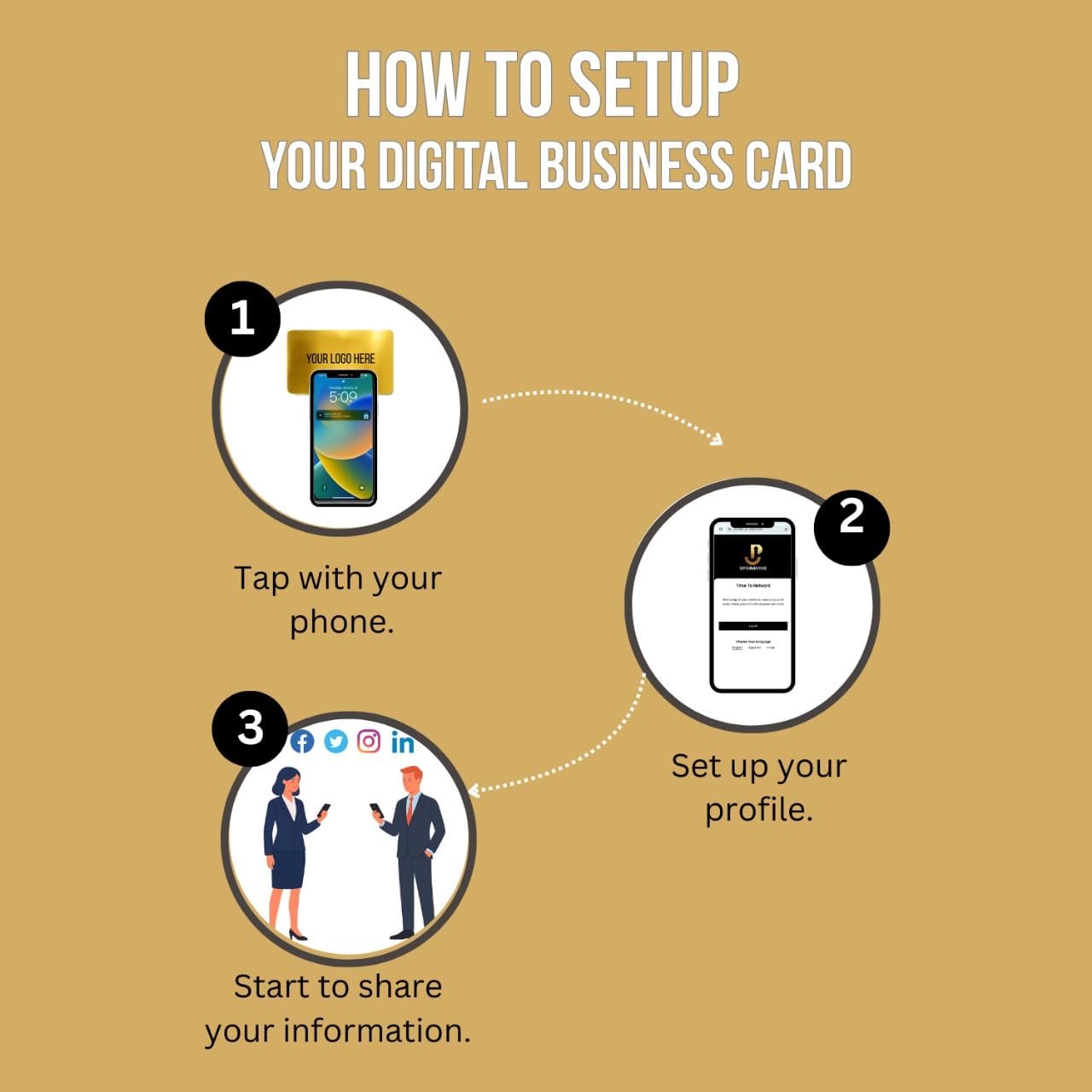 NFC Business Card – Gold Brushed Metal, Tap to Share