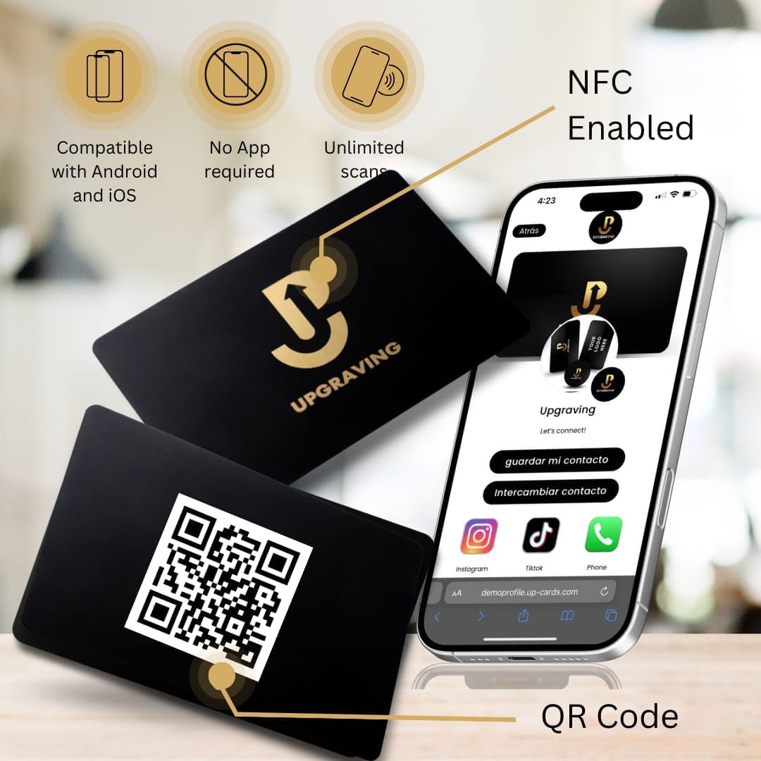 Upgraving Black Digital Business Card – NFC Tap to Share & QR Code Plastic Card