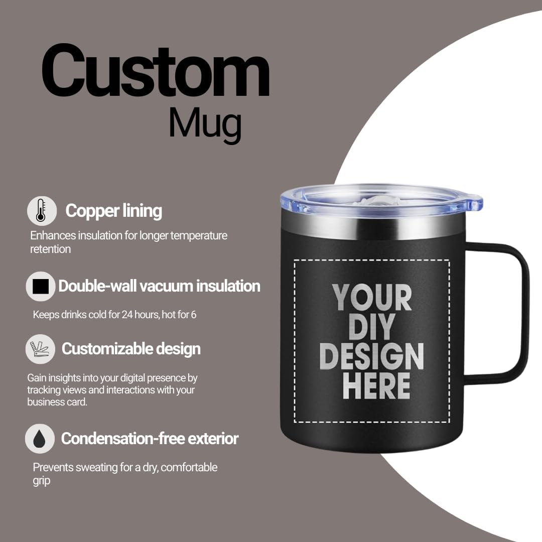 Custom Insulated Metal Mug - Black- Stainless Steel